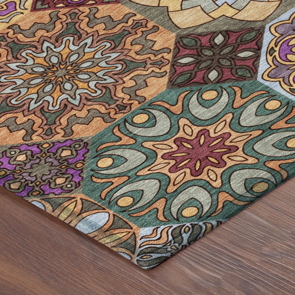 8' Orange And Rust Round Patchwork Washable Indoor Outdoor Area Rug — view 2