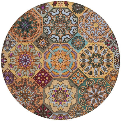 8' Orange And Rust Round Patchwork Washable Indoor Outdoor Area Rug HomeRoots