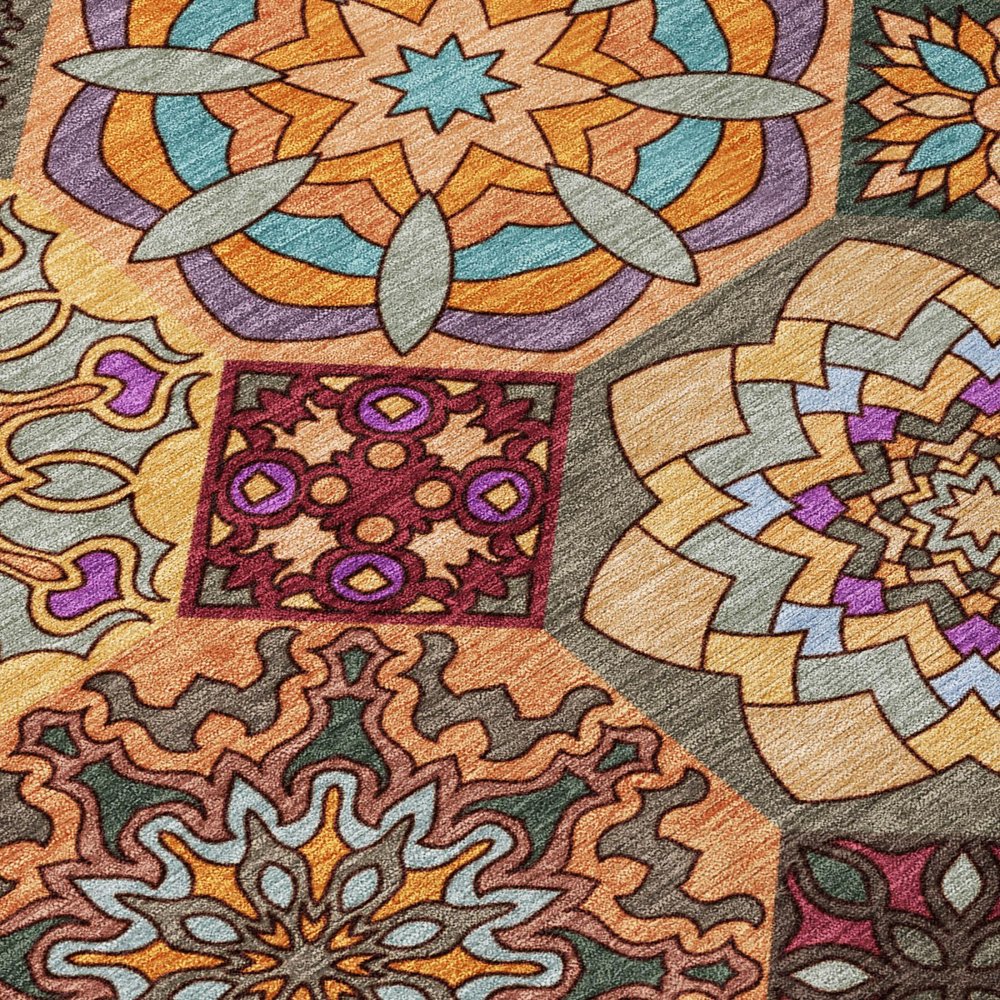 8' Orange And Rust Round Patchwork Washable Indoor Outdoor Area Rug HomeRoots