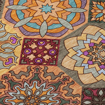 8' Orange And Rust Round Patchwork Washable Indoor Outdoor Area Rug HomeRoots