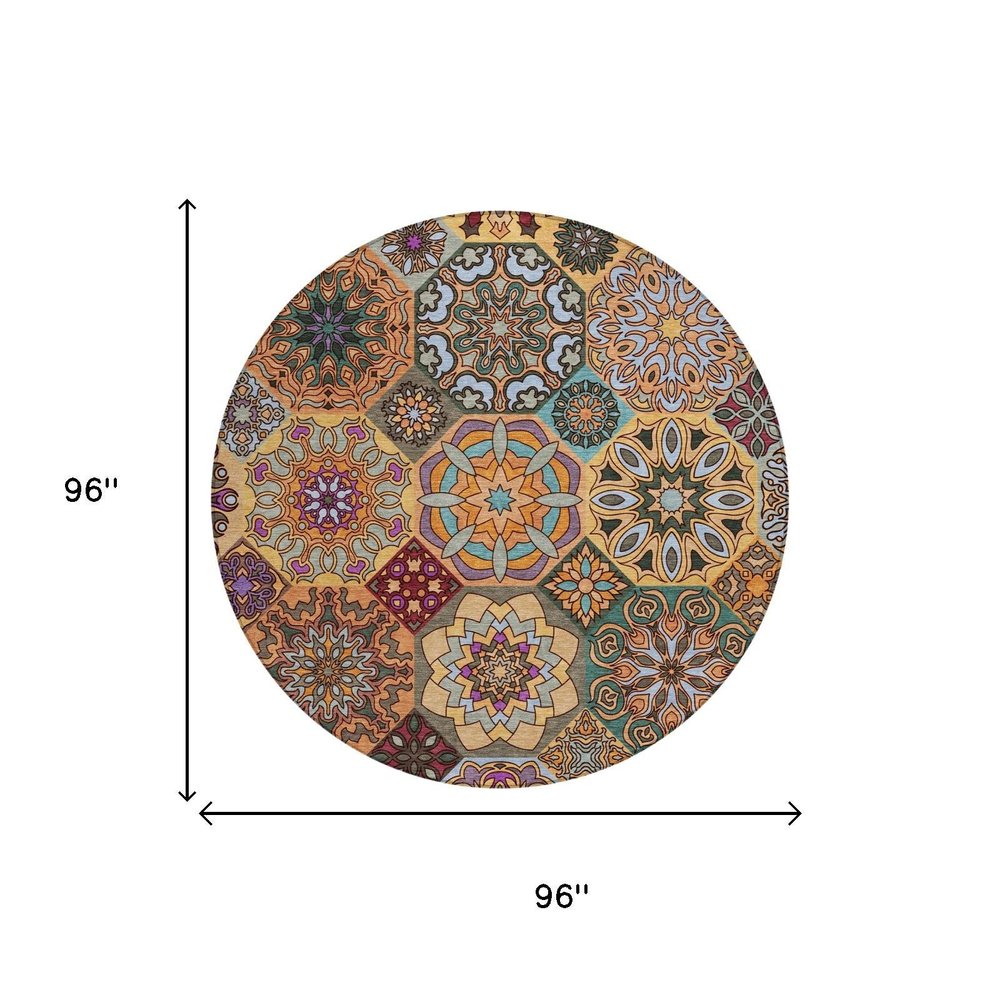 8' Orange And Rust Round Patchwork Washable Indoor Outdoor Area Rug HomeRoots