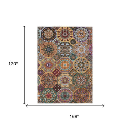 10' X 14' Orange And Rust Patchwork Washable Indoor Outdoor Area Rug HomeRoots