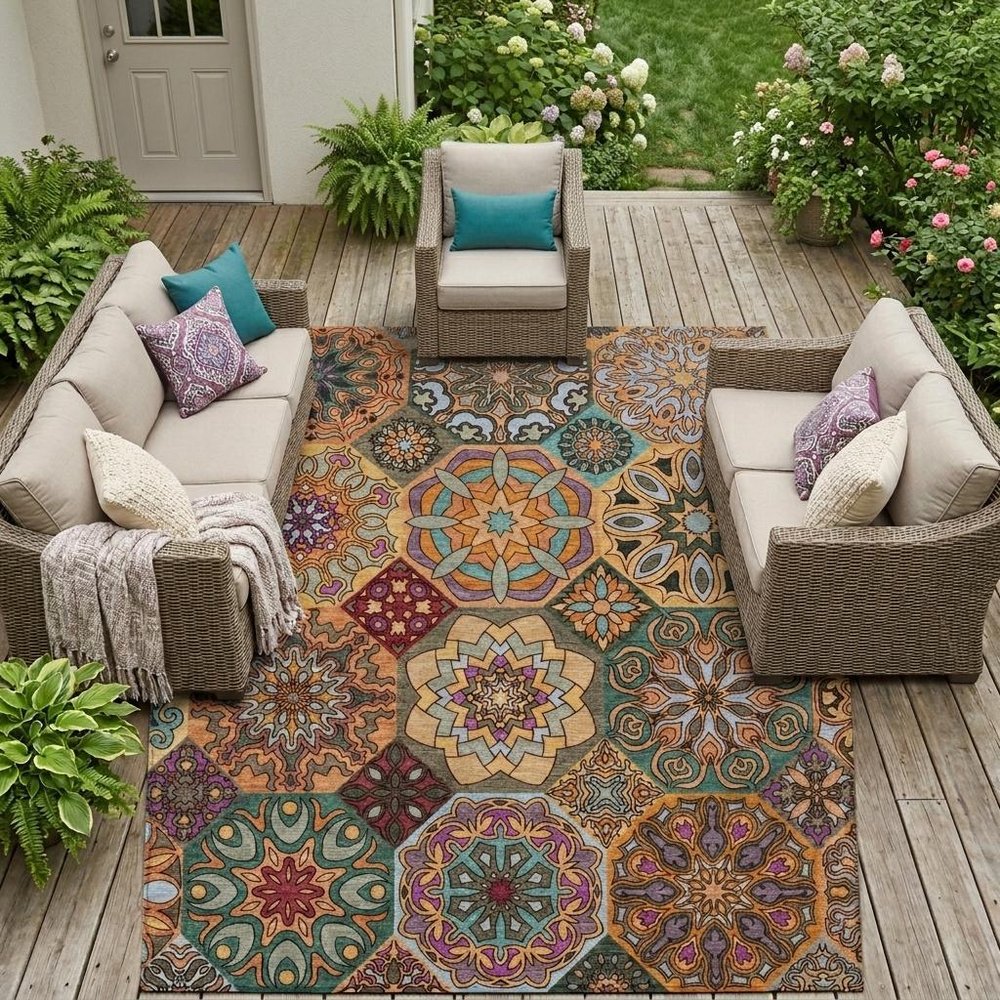 10' X 14' Orange And Rust Patchwork Washable Indoor Outdoor Area Rug HomeRoots