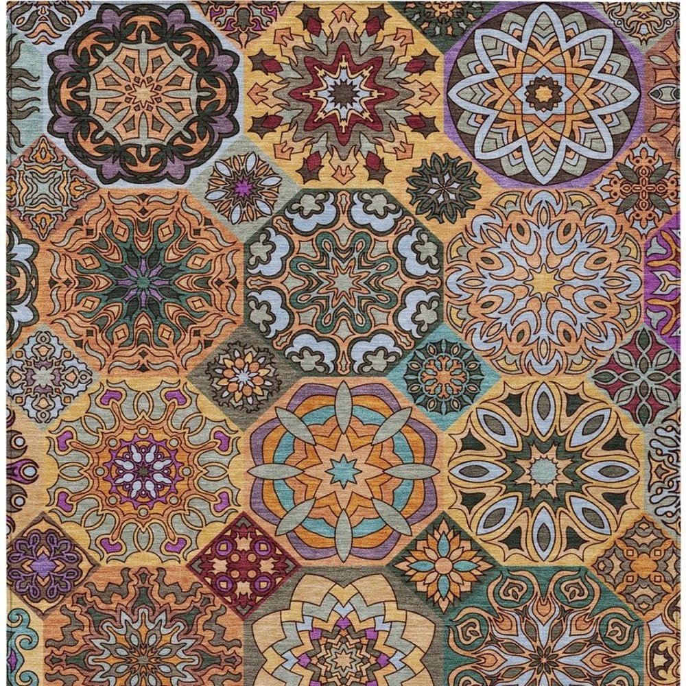 10' X 14' Orange And Rust Patchwork Washable Indoor Outdoor Area Rug