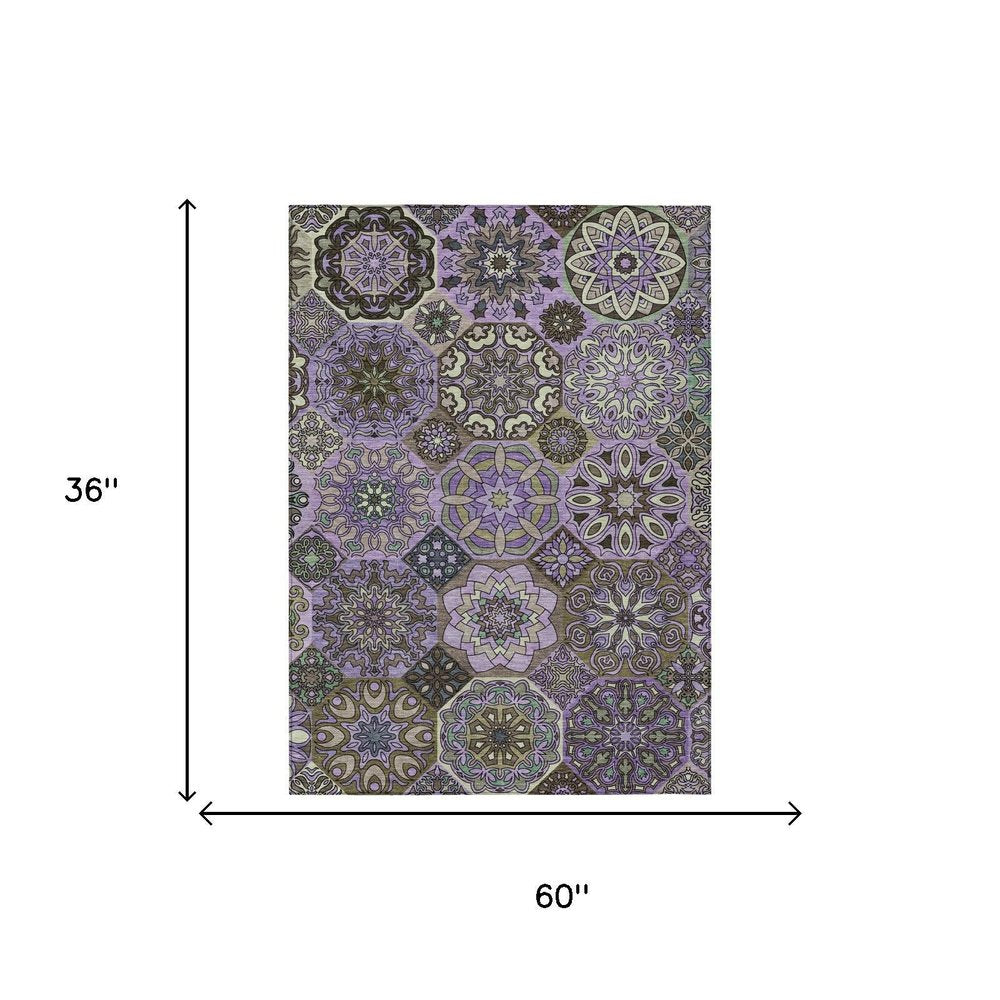 3' X 5' Purple And Graphite Patchwork Washable Indoor Outdoor Area Rug — view 4