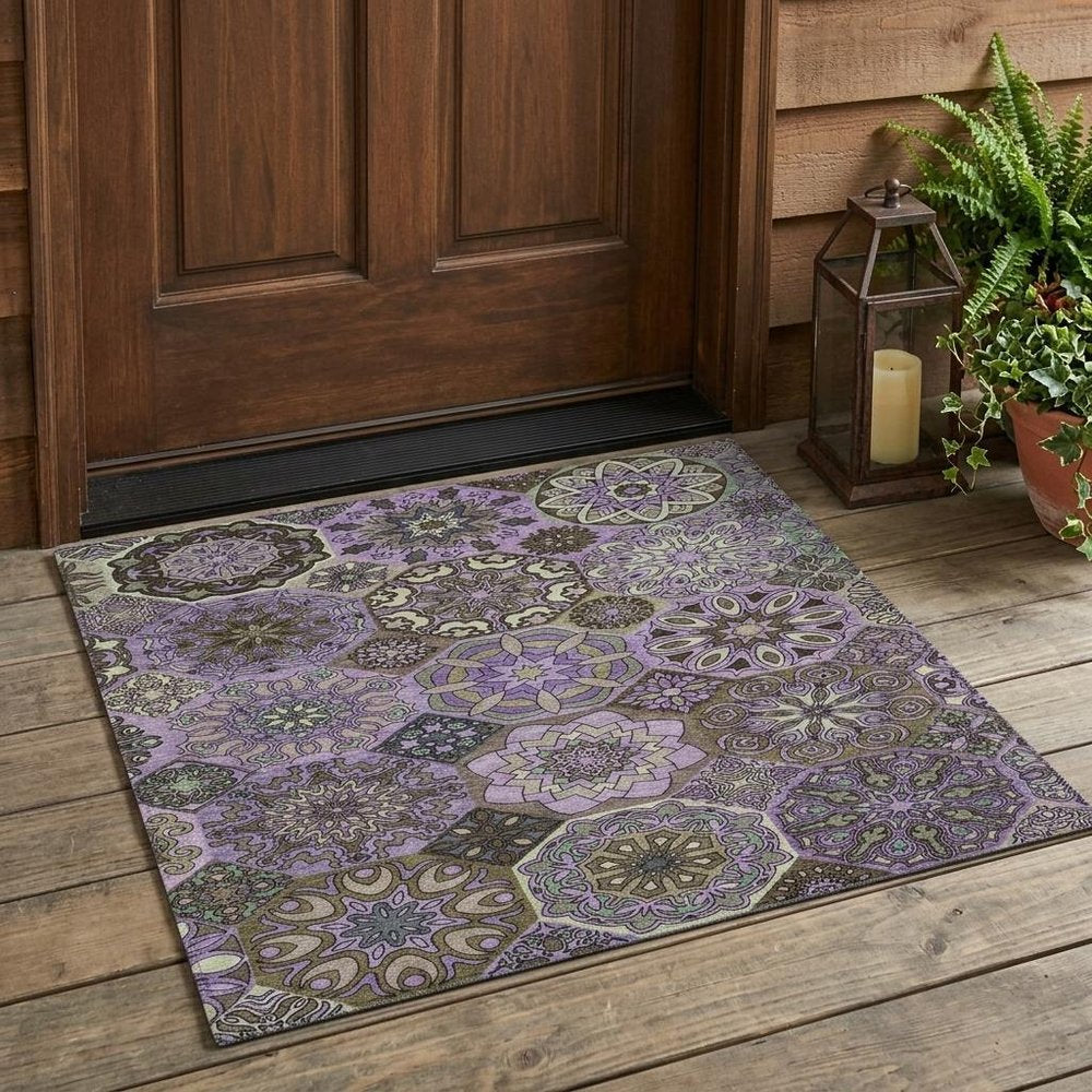3' X 5' Purple And Graphite Patchwork Washable Indoor Outdoor Area Rug — view 5