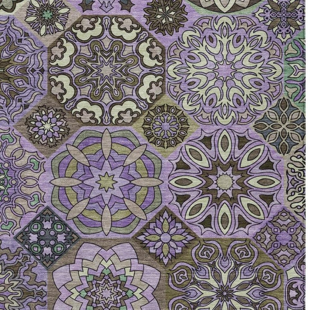 3' X 5' Purple And Graphite Patchwork Washable Indoor Outdoor Area Rug — view 6
