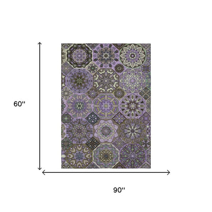 5' X 8' Purple And Graphite Patchwork Washable Indoor Outdoor Area Rug HomeRoots
