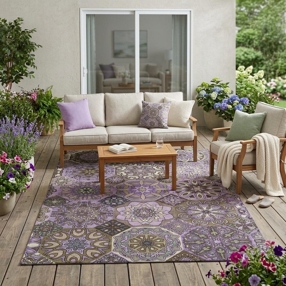 5' X 8' Purple And Graphite Patchwork Washable Indoor Outdoor Area Rug — view 5