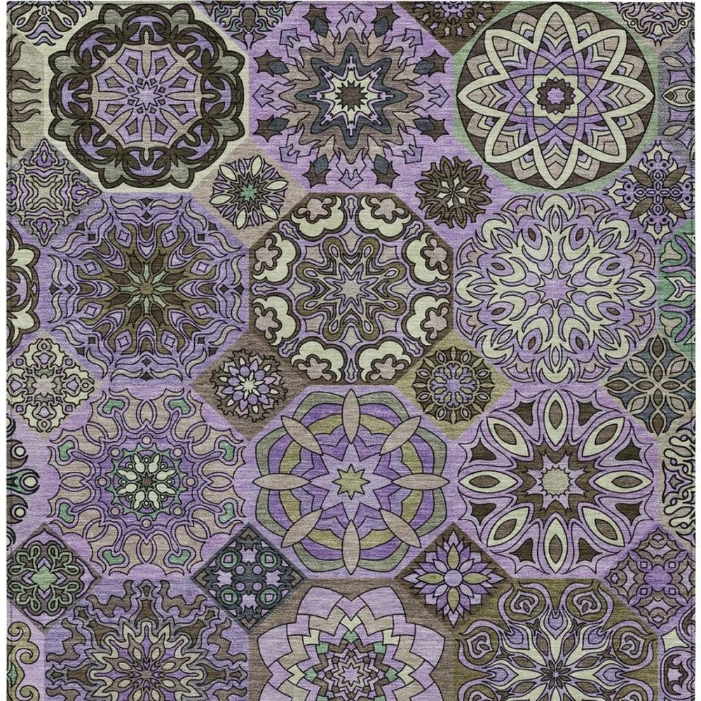 5' X 8' Purple And Graphite Patchwork Washable Indoor Outdoor Area Rug HomeRoots