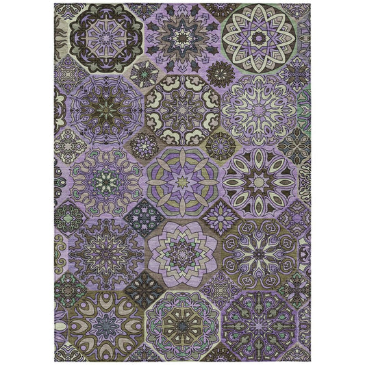 5' X 8' Purple And Graphite Patchwork Washable Indoor Outdoor Area Rug