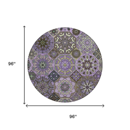 8' Purple And Graphite Round Patchwork Washable Indoor Outdoor Area Rug HomeRoots