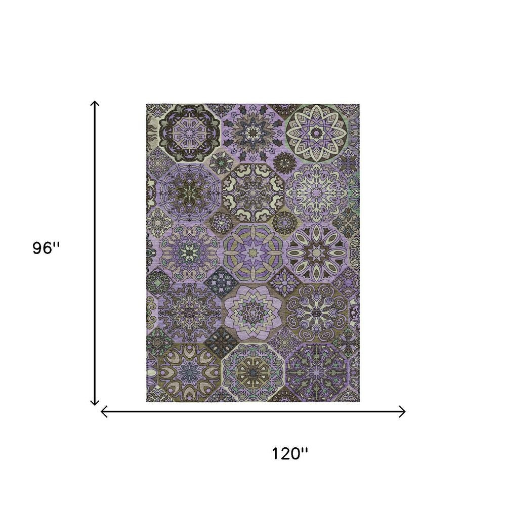 8' X 10' Purple And Graphite Patchwork Washable Indoor Outdoor Area Rug HomeRoots
