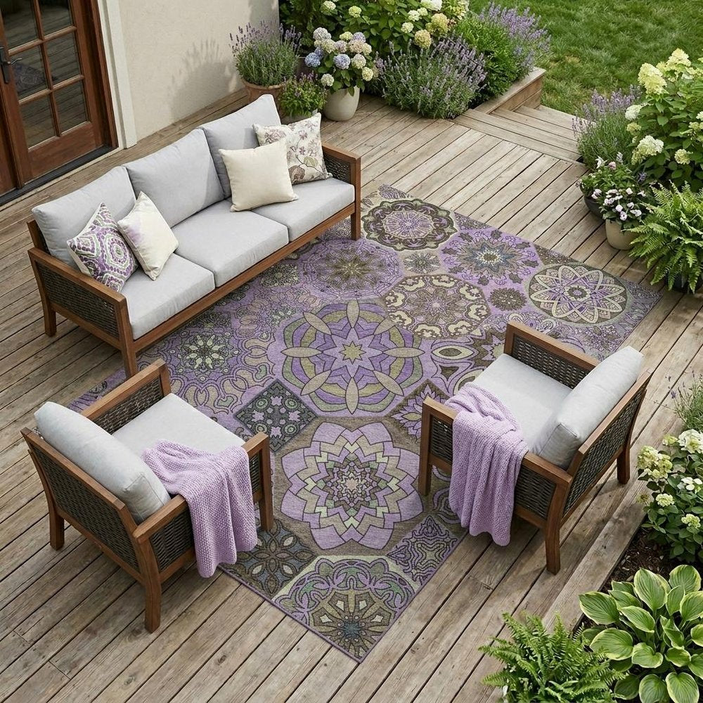 8' X 10' Purple And Graphite Patchwork Washable Indoor Outdoor Area Rug — view 5