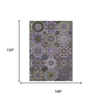 10' X 14' Purple And Graphite Patchwork Washable Indoor Outdoor Area Rug