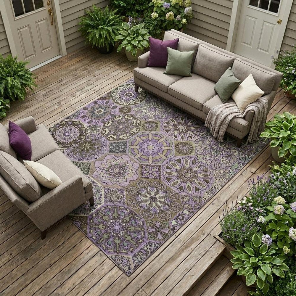 10' X 14' Purple And Graphite Patchwork Washable Indoor Outdoor Area Rug — view 5