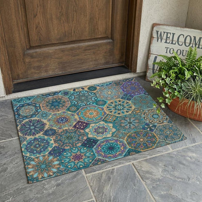 3' X 5' Teal Blue And Turquoise Patchwork Washable Indoor Outdoor Area Rug HomeRoots