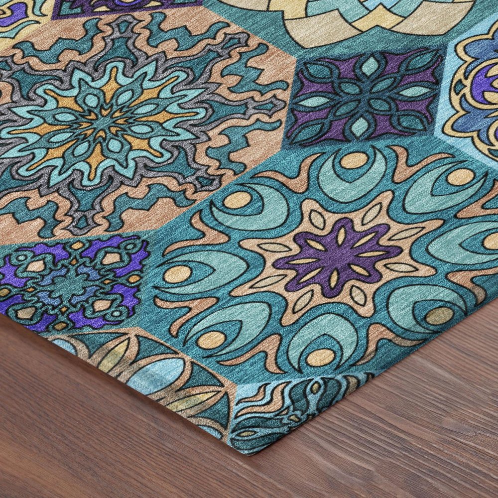 3' X 5' Teal Blue And Turquoise Patchwork Washable Indoor Outdoor Area Rug HomeRoots