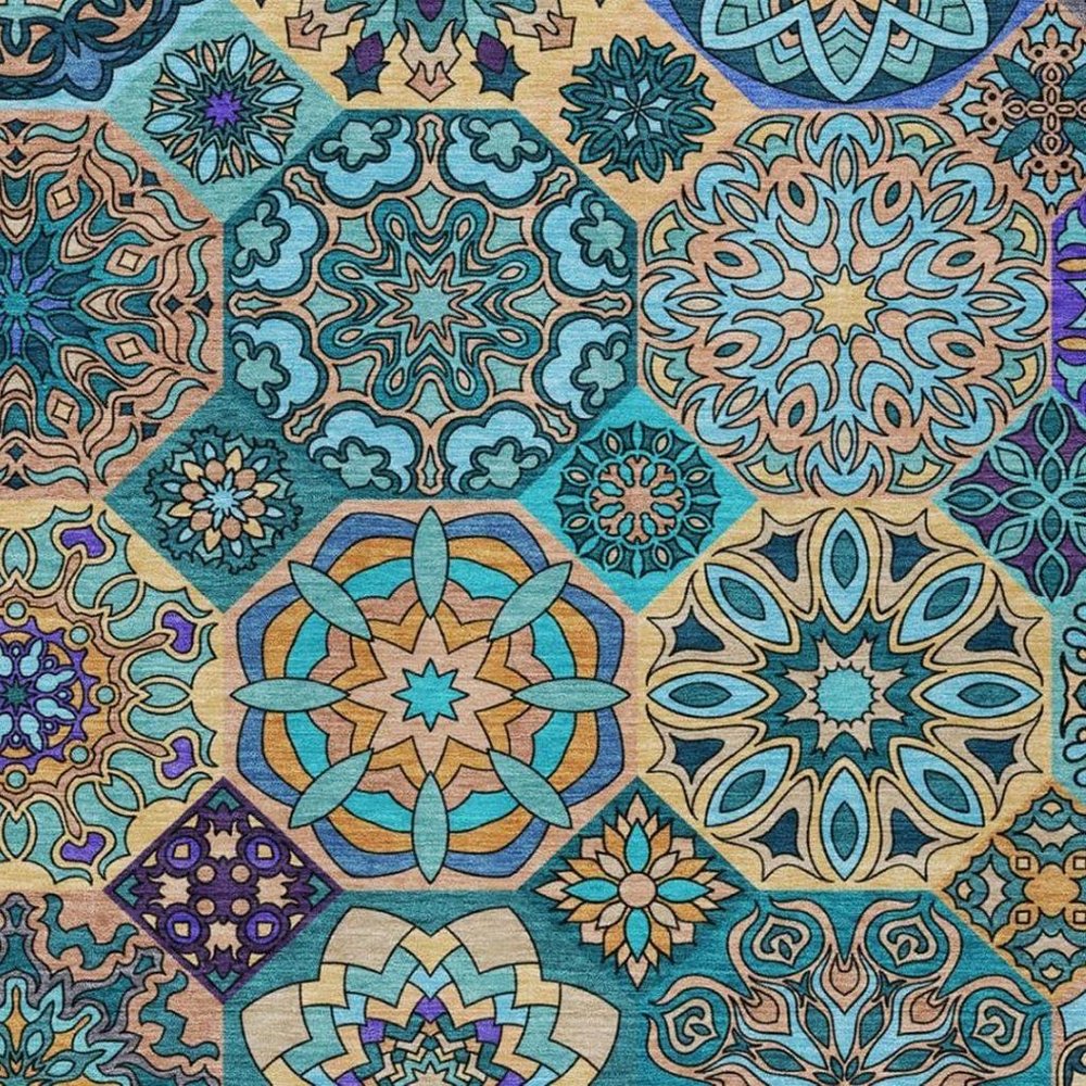 3' X 5' Teal Blue And Turquoise Patchwork Washable Indoor Outdoor Area Rug HomeRoots