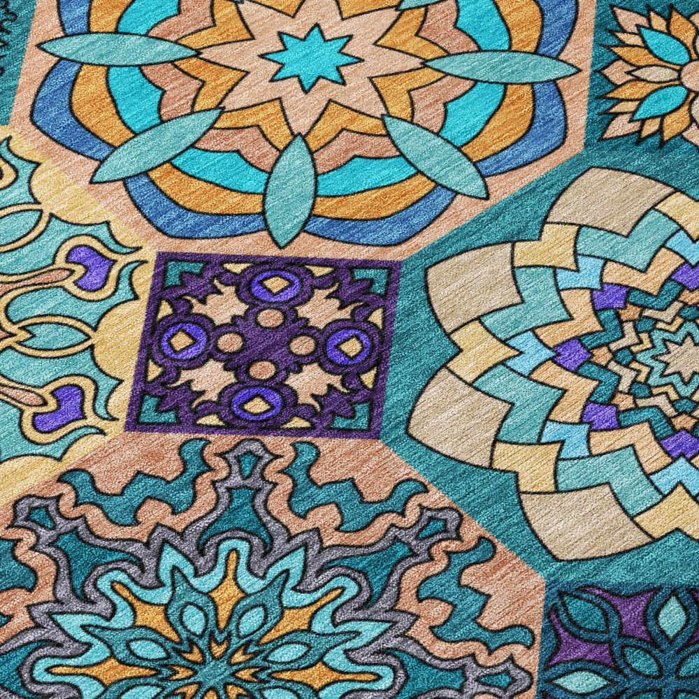 3' X 5' Teal Blue And Turquoise Patchwork Washable Indoor Outdoor Area Rug HomeRoots