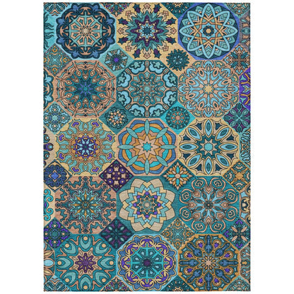 5' X 8' Teal Blue And Turquoise Patchwork Washable Indoor Outdoor Area Rug HomeRoots