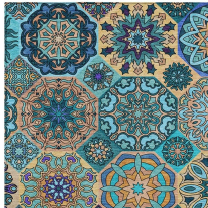 5' X 8' Teal Blue And Turquoise Patchwork Washable Indoor Outdoor Area Rug HomeRoots