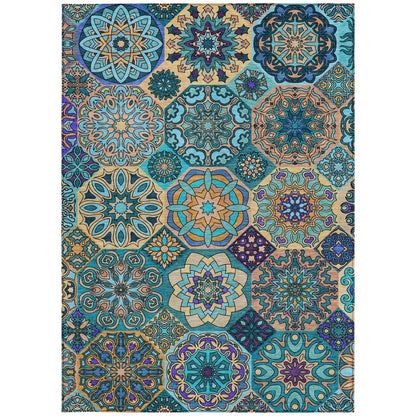 8' X 10' Teal Blue And Turquoise Patchwork Washable Indoor Outdoor Area Rug HomeRoots
