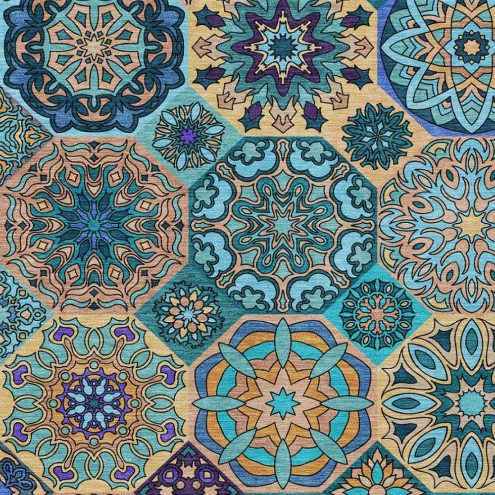 8' X 10' Teal Blue And Turquoise Patchwork Washable Indoor Outdoor Area Rug HomeRoots