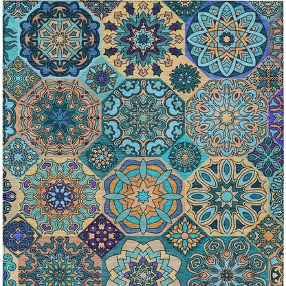 9' X 12' Teal Blue And Turquoise Patchwork Washable Indoor Outdoor Area Rug HomeRoots