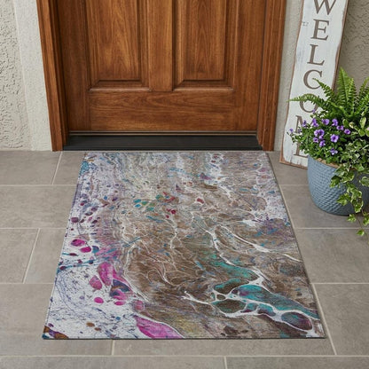 3' X 5' Brown And Gray Abstract Washable Indoor Outdoor Area Rug HomeRoots