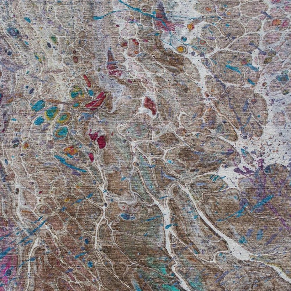 3' X 5' Brown And Gray Abstract Washable Indoor Outdoor Area Rug — view 6
