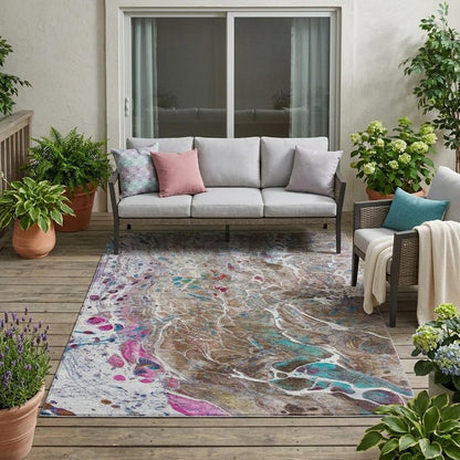 5' X 8' Brown And Gray Abstract Washable Indoor Outdoor Area Rug