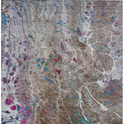 5' X 8' Brown And Gray Abstract Washable Indoor Outdoor Area Rug