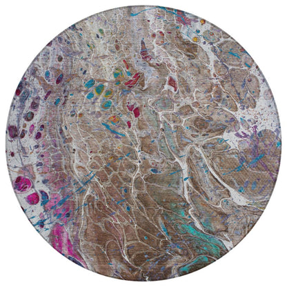 8' Brown And Gray Round Abstract Washable Indoor Outdoor Area Rug HomeRoots
