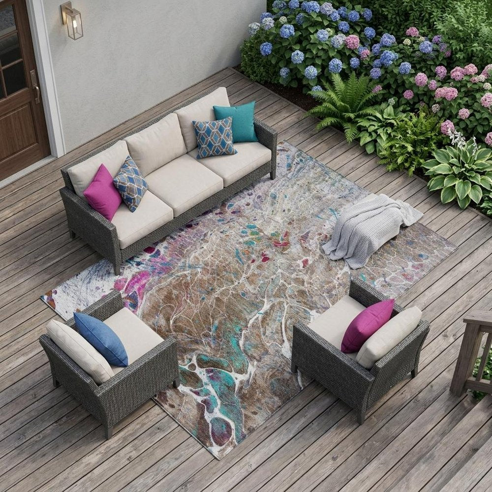 8' X 10' Brown And Gray Abstract Washable Indoor Outdoor Area Rug HomeRoots
