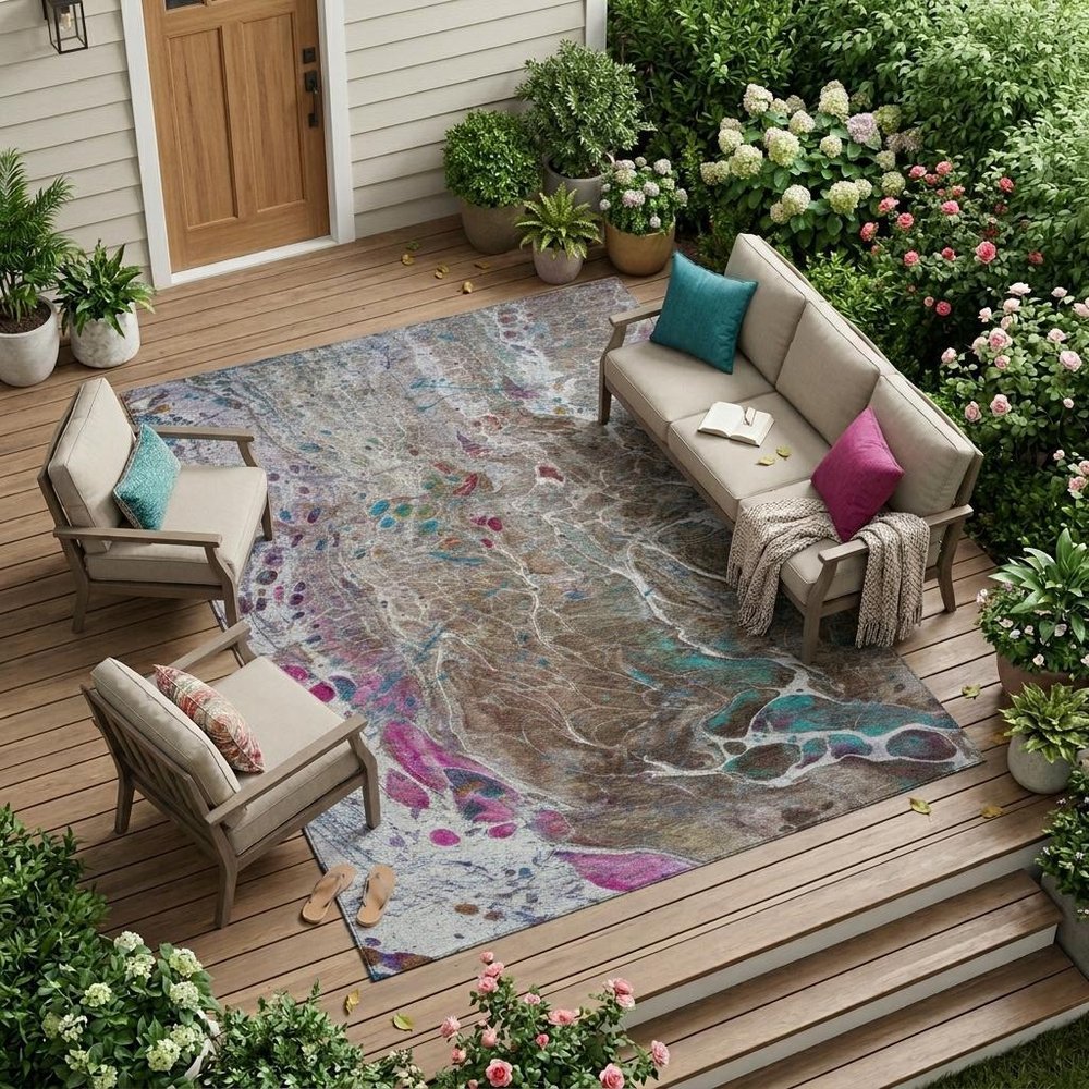 9' X 12' Brown And Gray Abstract Washable Indoor Outdoor Area Rug