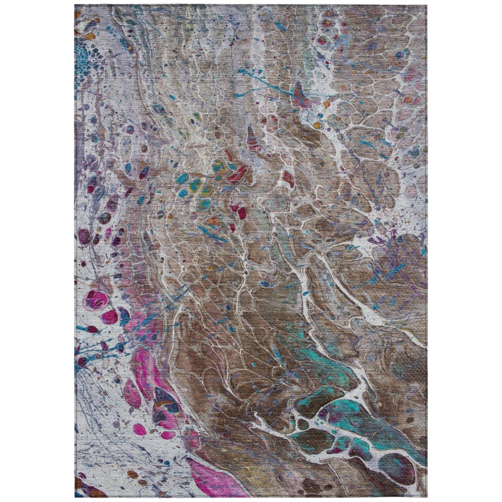 9' X 12' Brown And Gray Abstract Washable Indoor Outdoor Area Rug — view 1