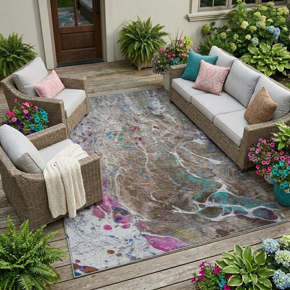 10' X 14' Brown And Gray Abstract Washable Indoor Outdoor Area Rug HomeRoots