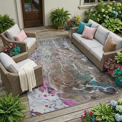 10' X 14' Brown And Gray Abstract Washable Indoor Outdoor Area Rug