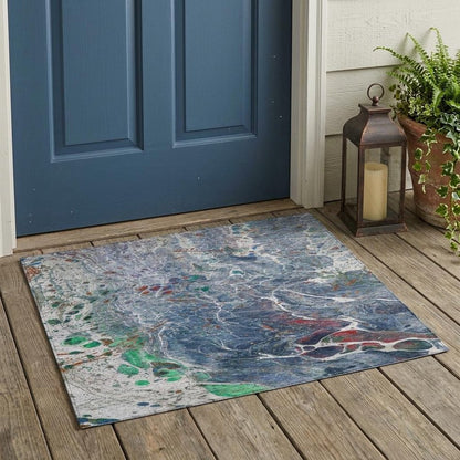 3' X 5' Blue And Pewter Abstract Washable Indoor Outdoor Area Rug HomeRoots