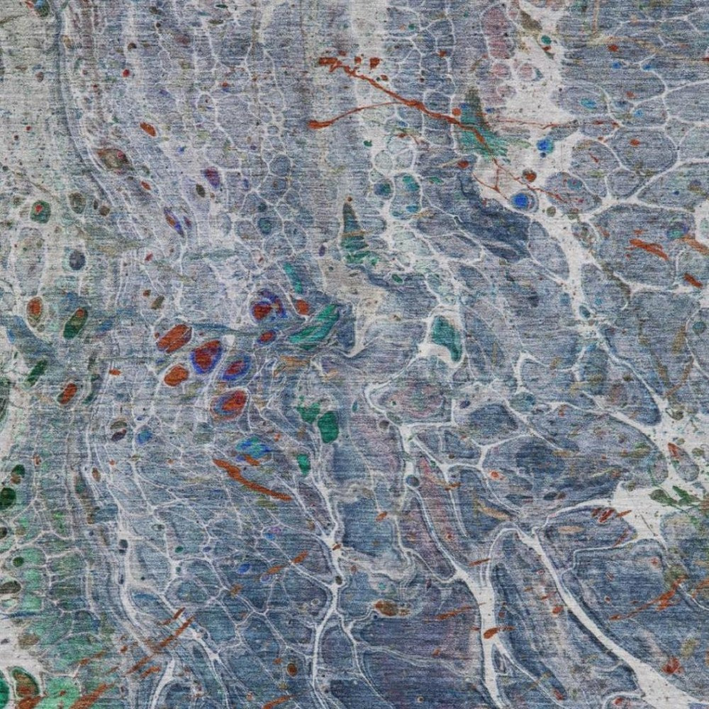 3' X 5' Blue And Pewter Abstract Washable Indoor Outdoor Area Rug HomeRoots