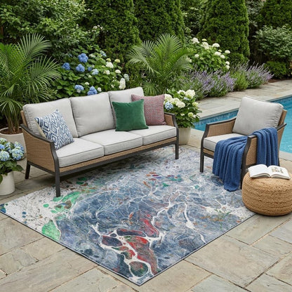 5' X 8' Blue And Pewter Abstract Washable Indoor Outdoor Area Rug HomeRoots