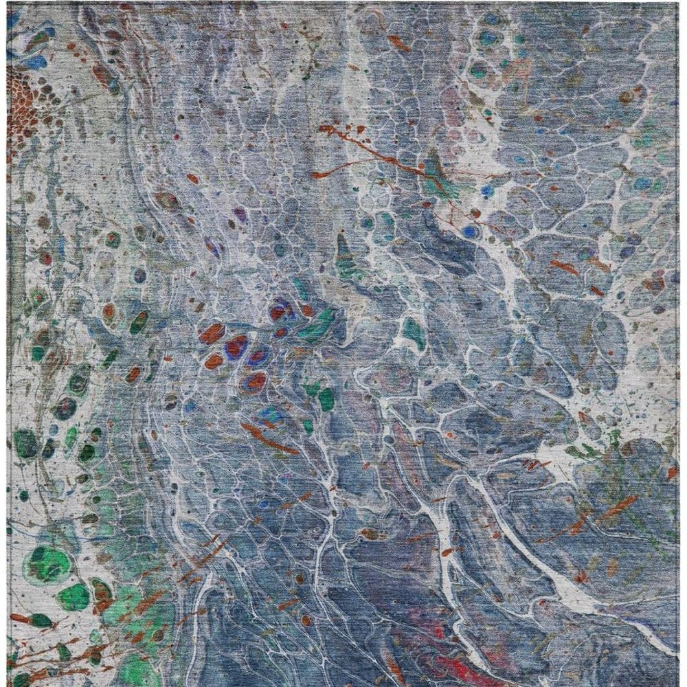 5' X 8' Blue And Pewter Abstract Washable Indoor Outdoor Area Rug HomeRoots