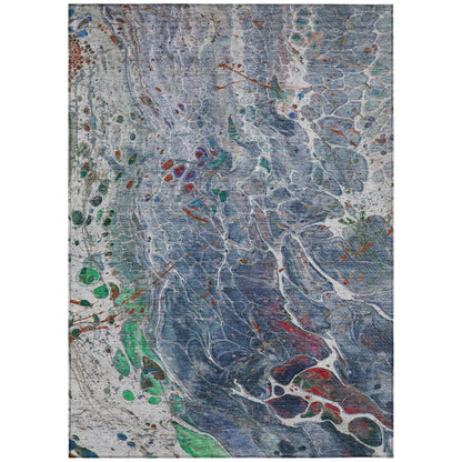 5' X 8' Blue And Pewter Abstract Washable Indoor Outdoor Area Rug HomeRoots