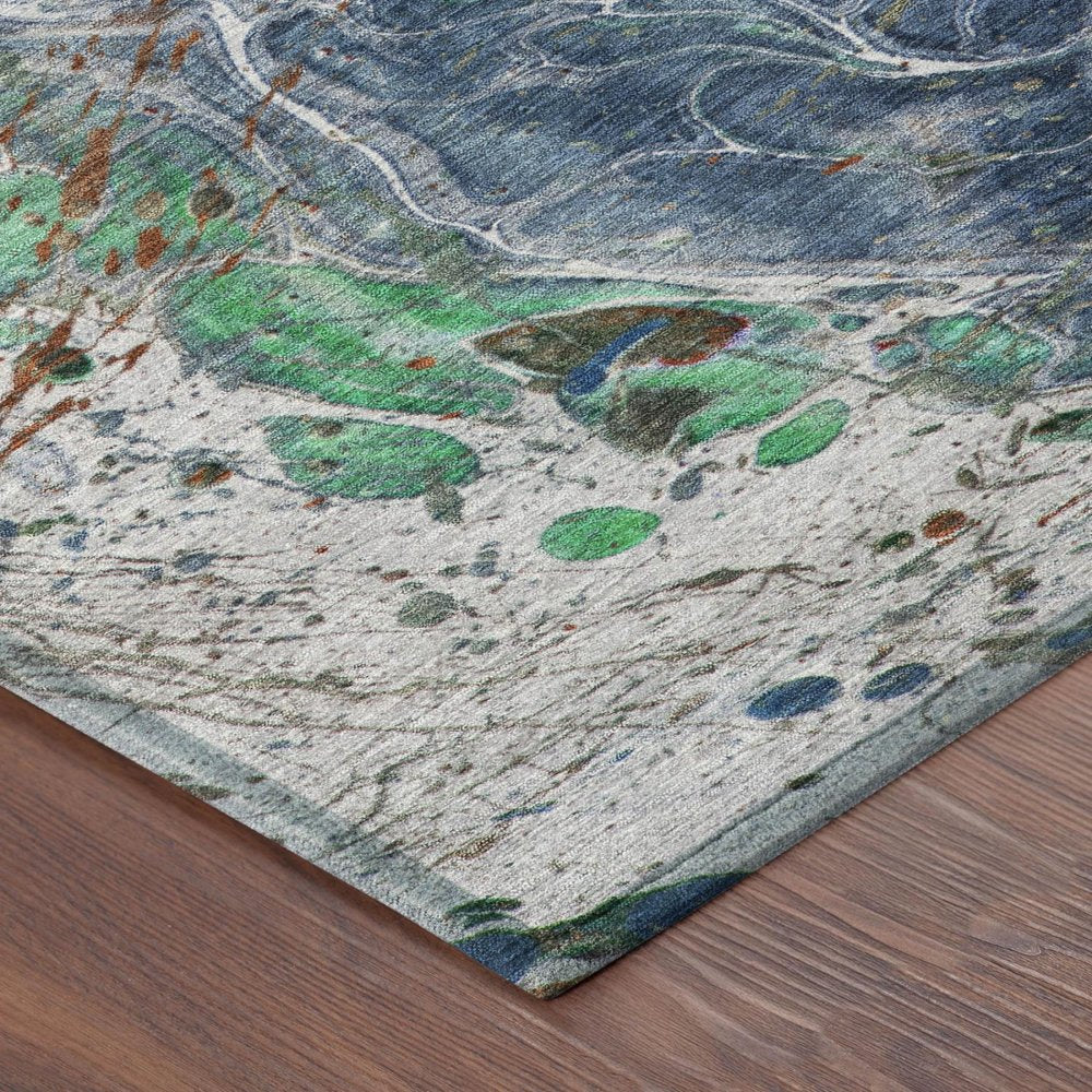 5' X 8' Blue And Pewter Abstract Washable Indoor Outdoor Area Rug HomeRoots