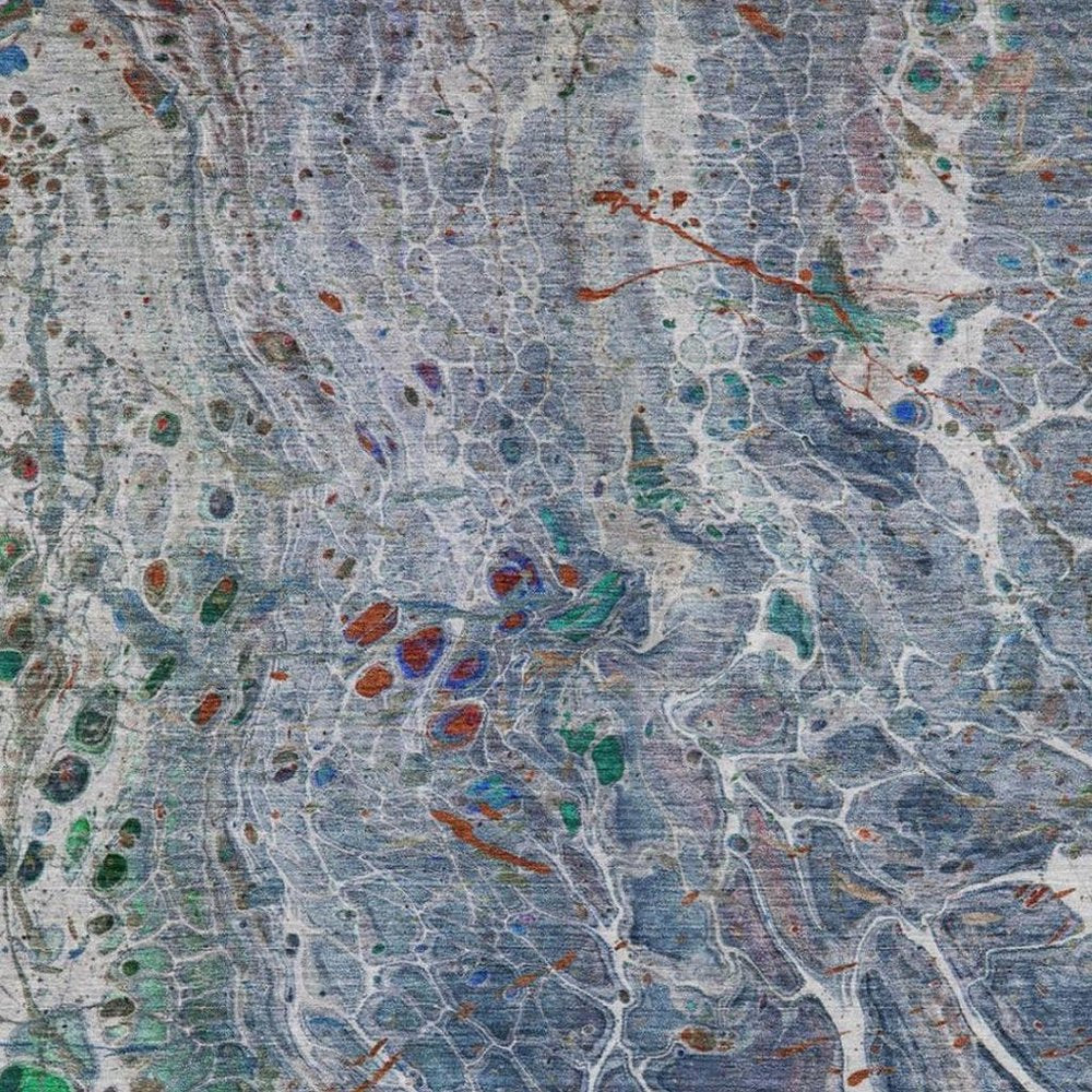 5' X 8' Blue And Pewter Abstract Washable Indoor Outdoor Area Rug