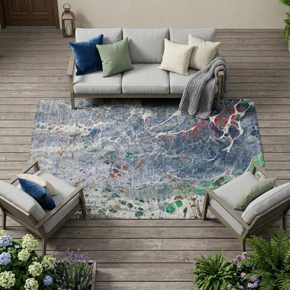 8' X 10' Blue And Pewter Abstract Washable Indoor Outdoor Area Rug — view 5
