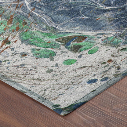 8' X 10' Blue And Pewter Abstract Washable Indoor Outdoor Area Rug HomeRoots