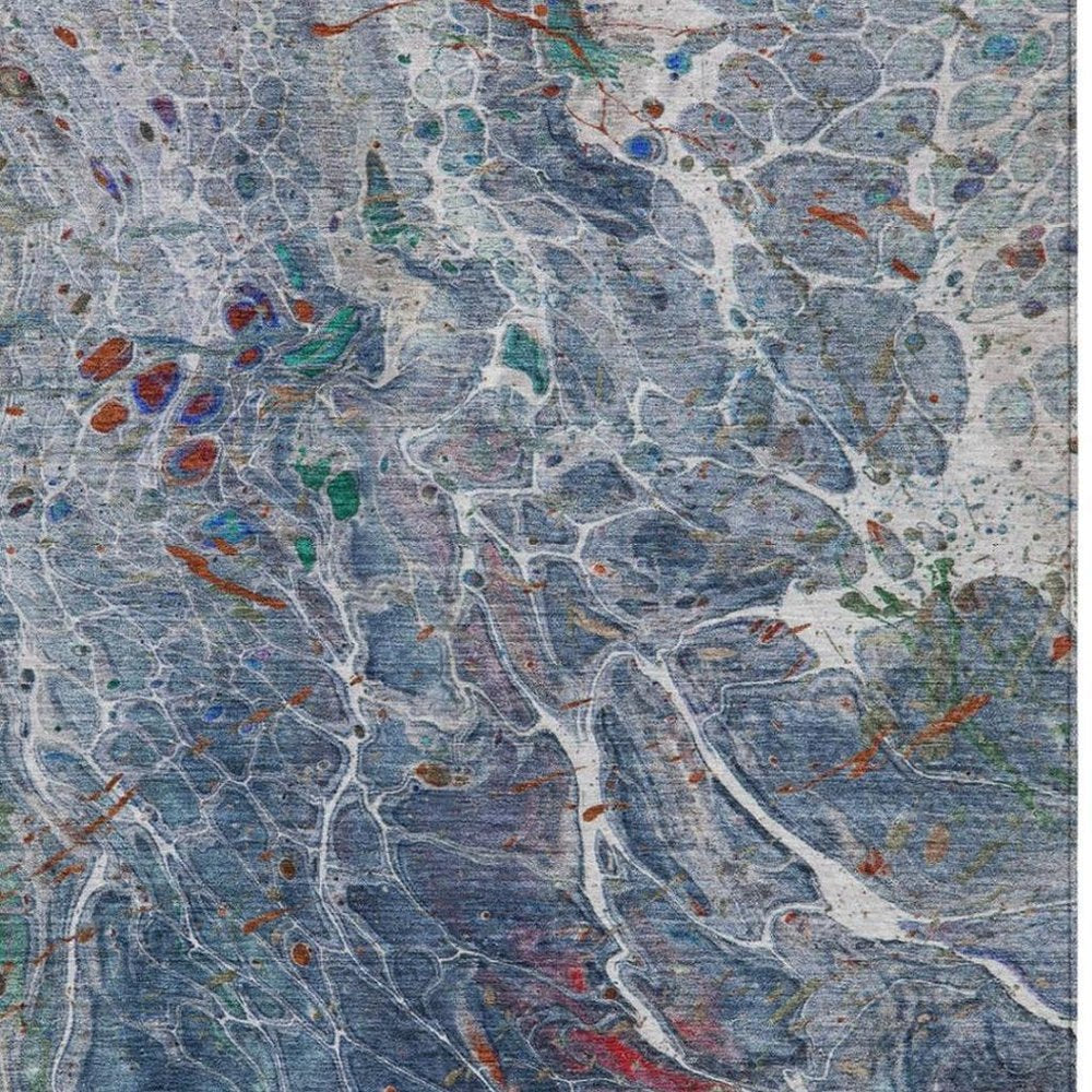 8' X 10' Blue And Pewter Abstract Washable Indoor Outdoor Area Rug — view 6