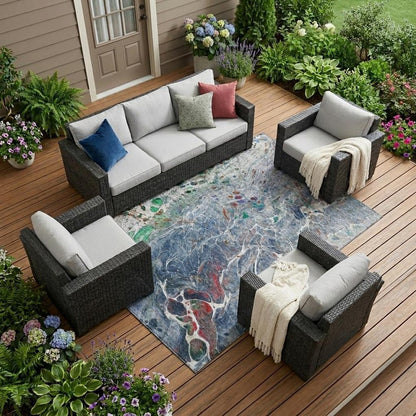 10' X 14' Blue And Pewter Abstract Washable Indoor Outdoor Area Rug HomeRoots